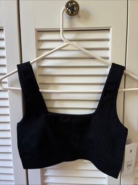 Spiritual Gangster Black Ribbed Square-Neck Crop Tank